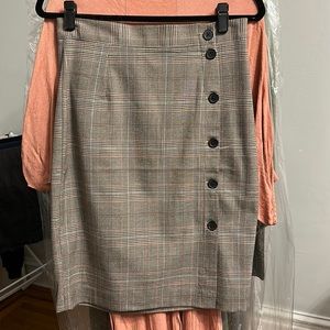 Plaid pencil skirt button down knee length modest workwear